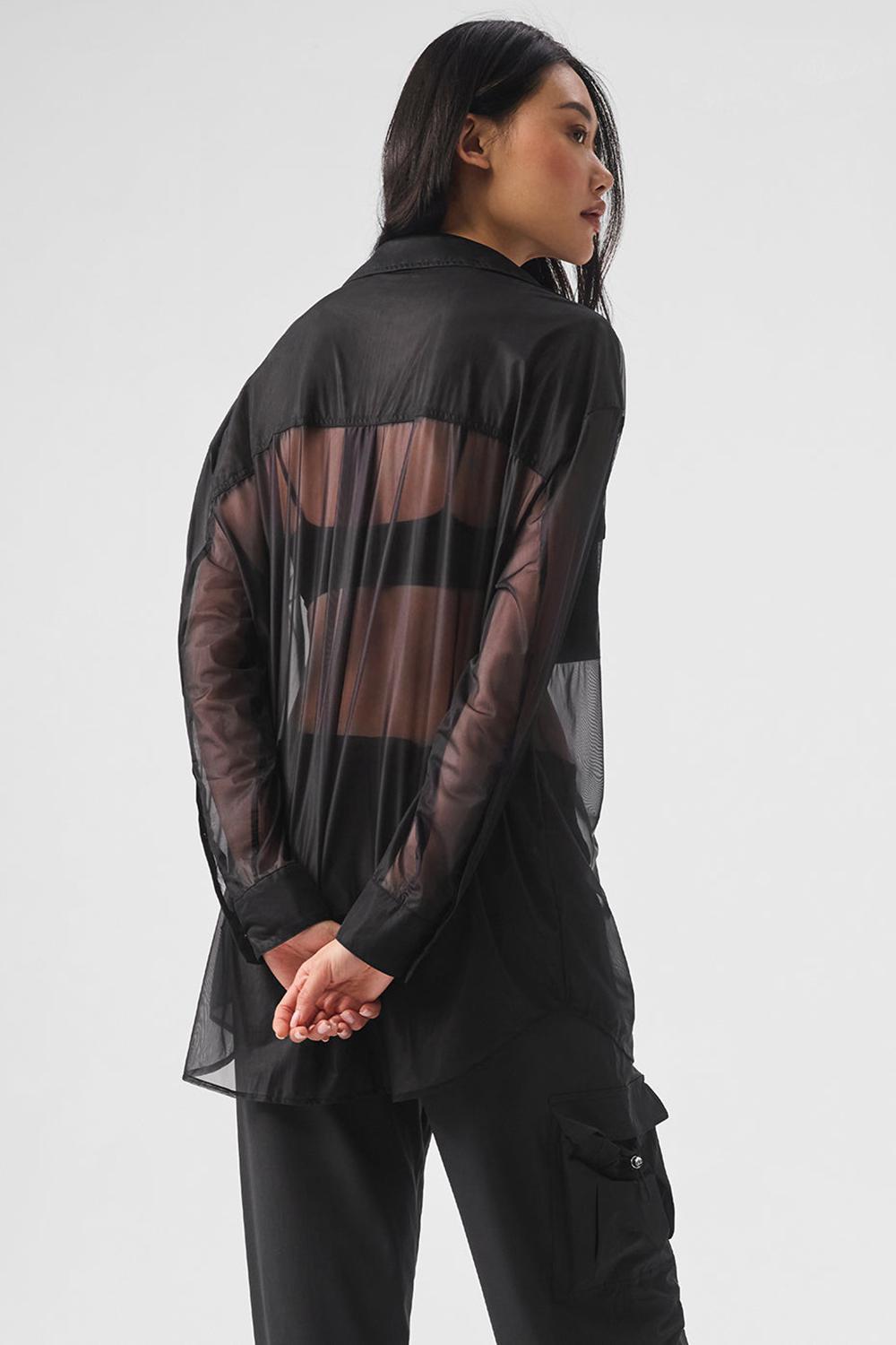 Μακρυμανικο γυναικεια Alo Yoga Sheer Effusion Button Down μαυρα | Greece  AZKEH-8326