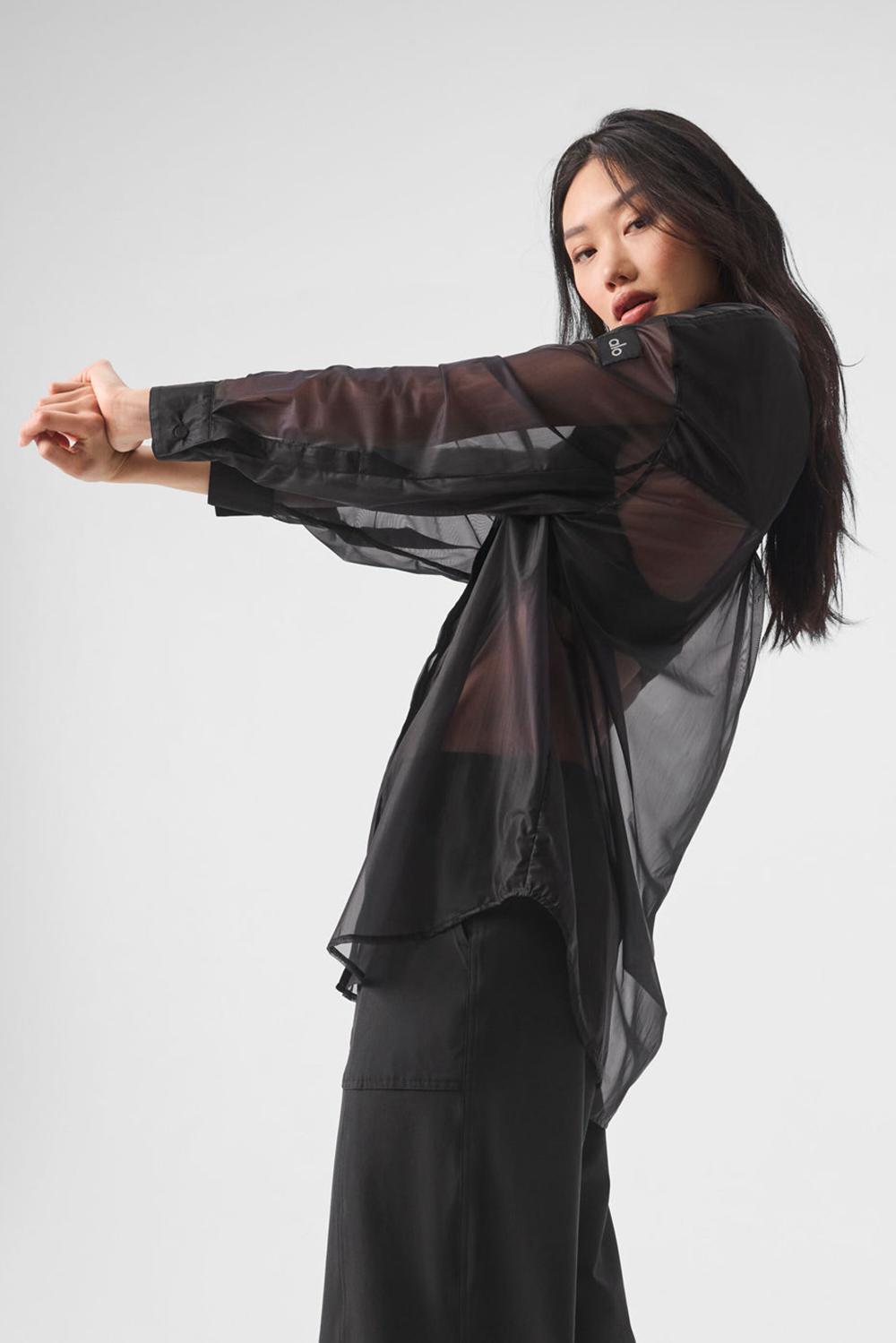 Μακρυμανικο γυναικεια Alo Yoga Sheer Effusion Button Down μαυρα | Greece  AZKEH-8326