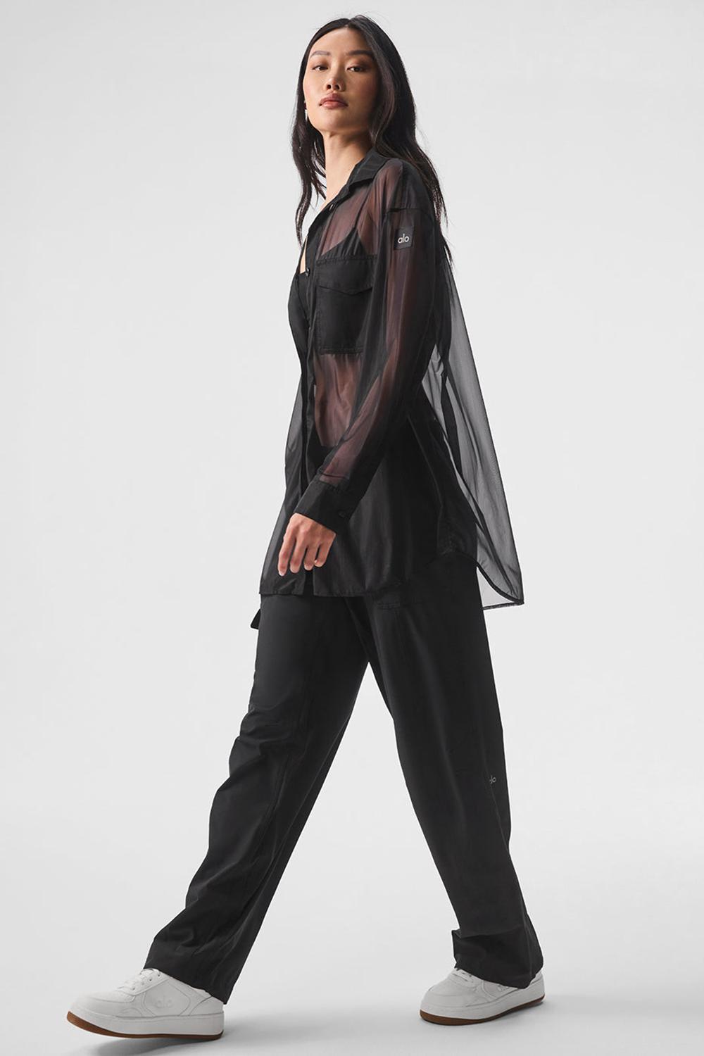 Μακρυμανικο γυναικεια Alo Yoga Sheer Effusion Button Down μαυρα | Greece  AZKEH-8326