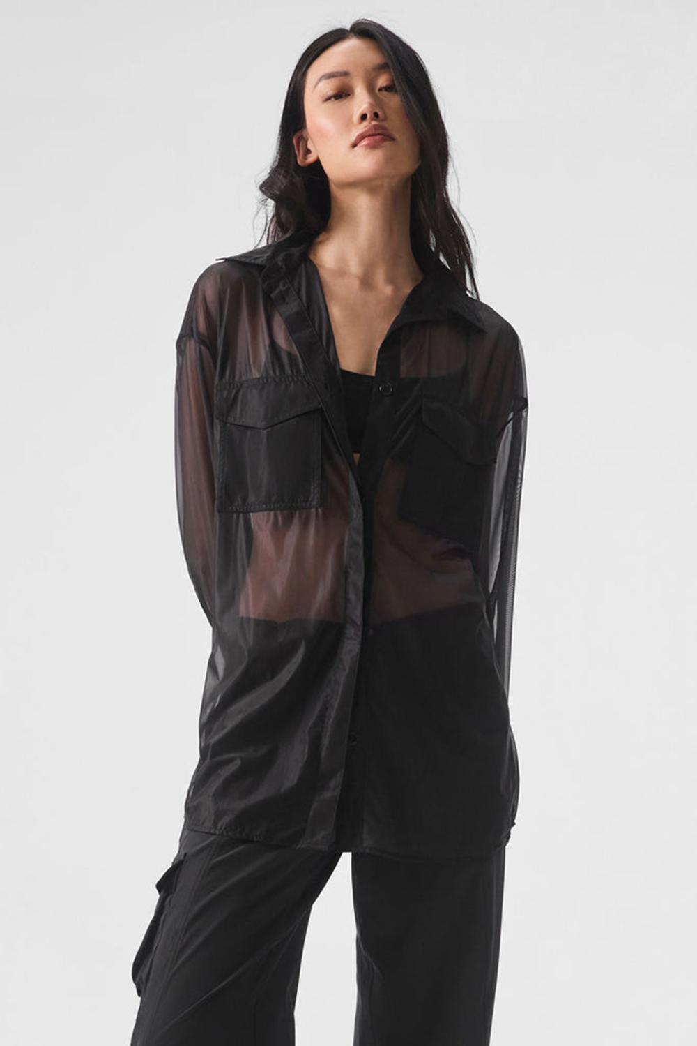 Μακρυμανικο γυναικεια Alo Yoga Sheer Effusion Button Down μαυρα | Greece  AZKEH-8326