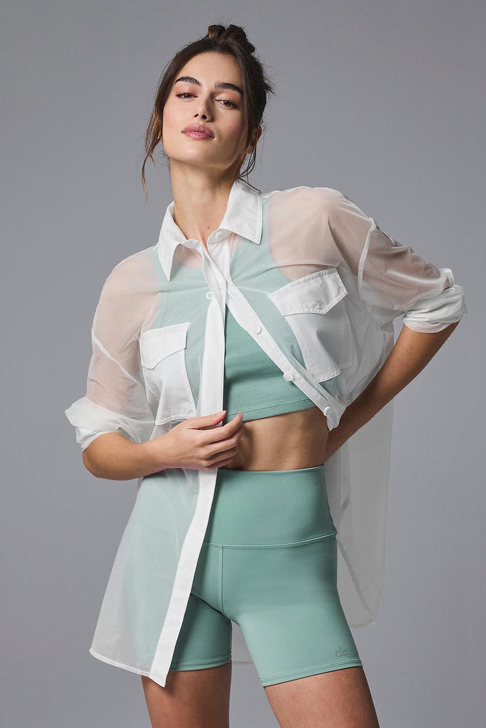 Μακρυμανικο γυναικεια Alo Yoga Sheer Effusion Button Down ασπρα | Greece  QHENP-8462