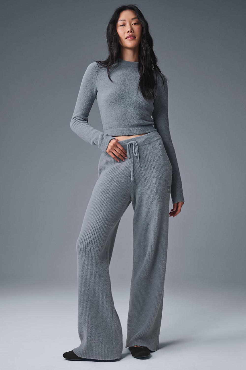 Παντελονι γυναικεια Alo Yoga Snuggle Up High-Waist Wide Leg γκρι | Greece  XZIJU-0248