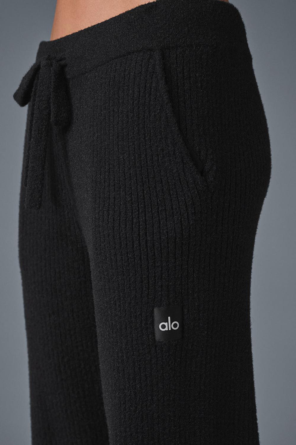 Παντελονι γυναικεια Alo Yoga Snuggle Up Sweater High-Waist Wide Leg μαυρα | Greece  YQGKR-3605