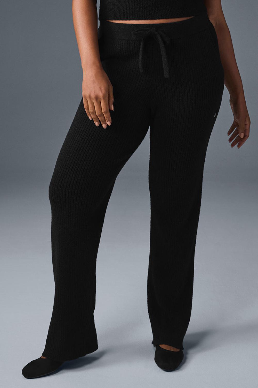 Παντελονι γυναικεια Alo Yoga Snuggle Up Sweater High-Waist Wide Leg μαυρα | Greece  YQGKR-3605