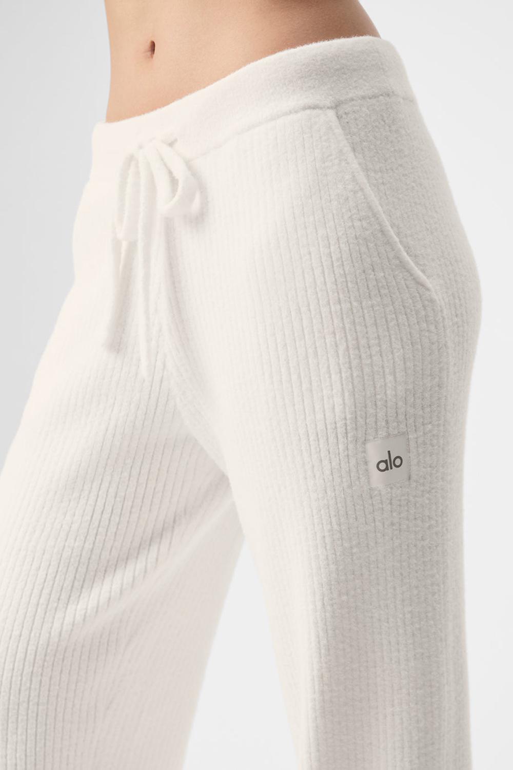Παντελονι γυναικεια Alo Yoga Snuggle Up Sweater High-Waist Wide Leg Ivory | Greece  FYIPT-1796