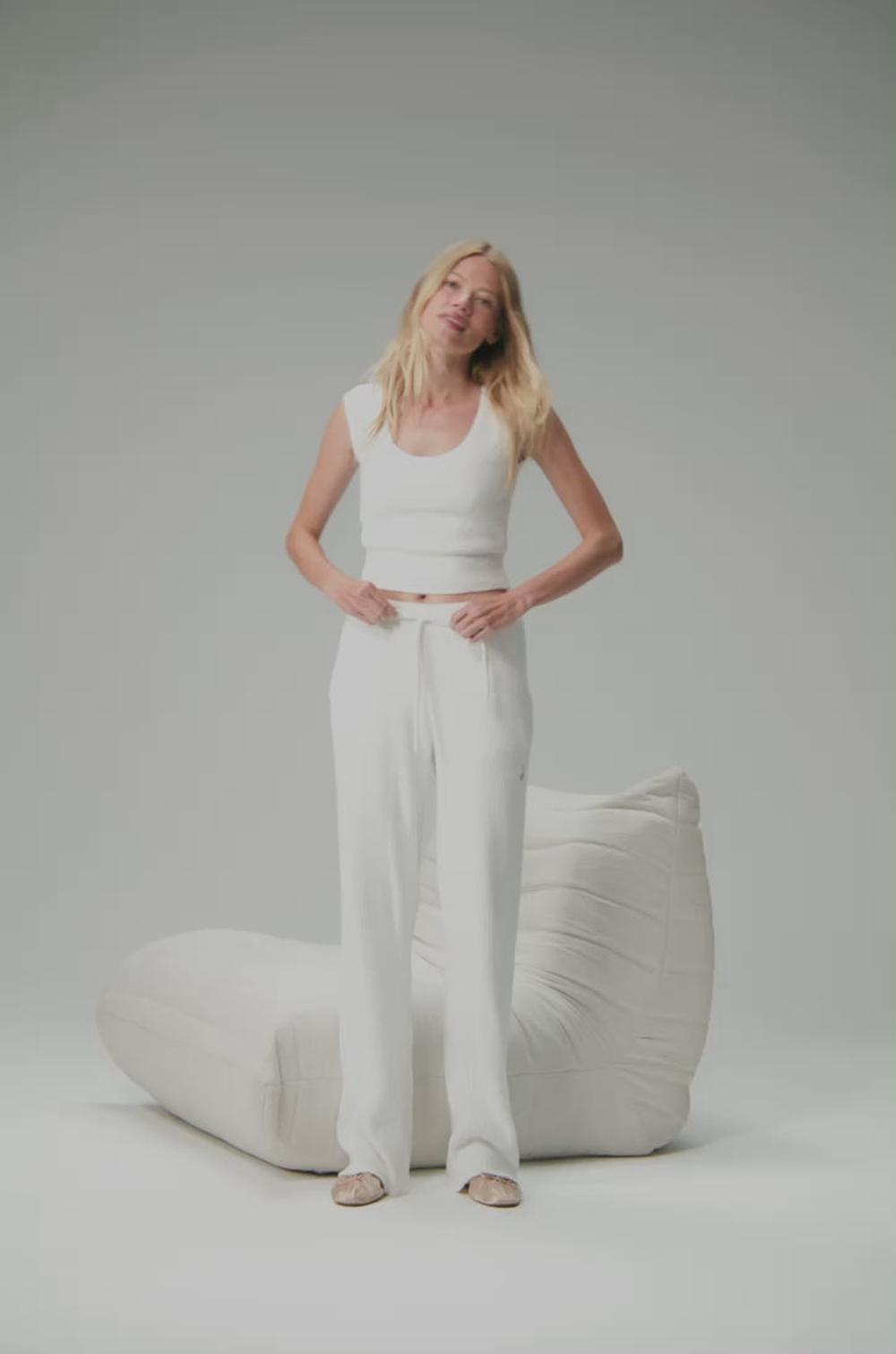 Παντελονι γυναικεια Alo Yoga Snuggle Up Sweater High-Waist Wide Leg Ivory | Greece  FYIPT-1796