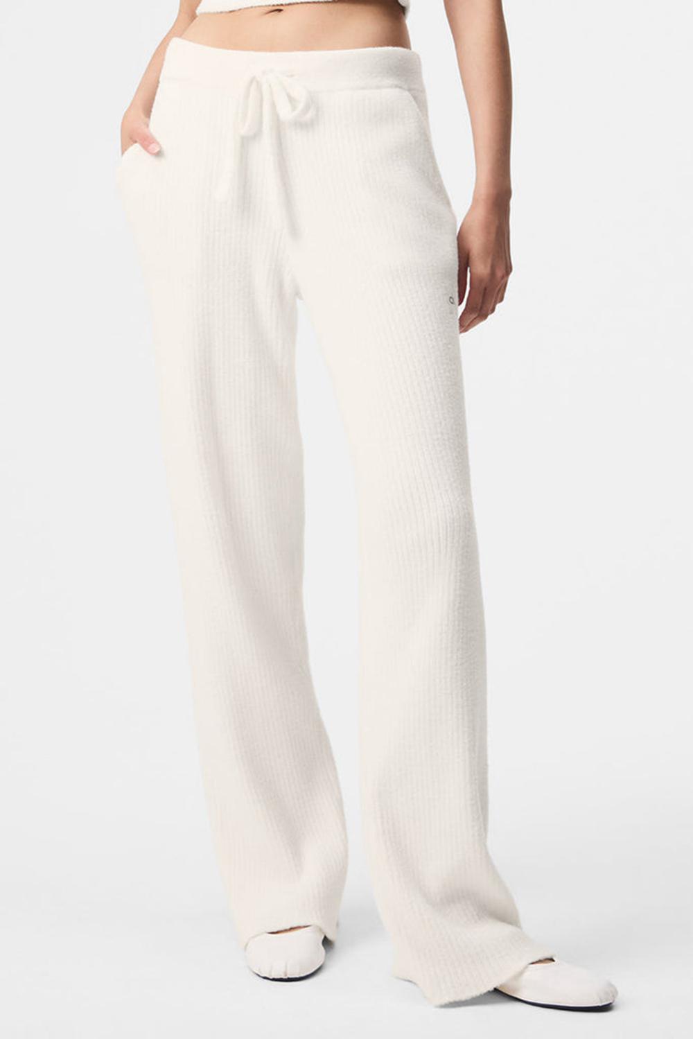 Παντελονι γυναικεια Alo Yoga Snuggle Up Sweater High-Waist Wide Leg Ivory | Greece  FYIPT-1796