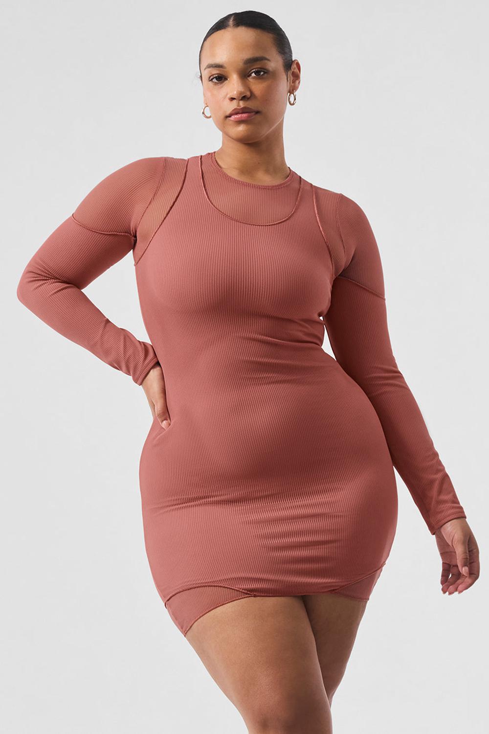 Μακρυμανικο γυναικεια Alo Yoga Striped Mesh Synergy Soft Terracotta | Greece  QZUDK-1983