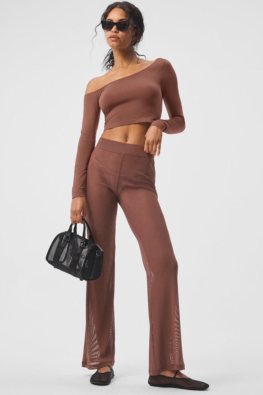 Παντελονι γυναικεια Alo Yoga Striped Mesh Tropical Nights Flare Chestnut | Greece  HAPEQ-0614