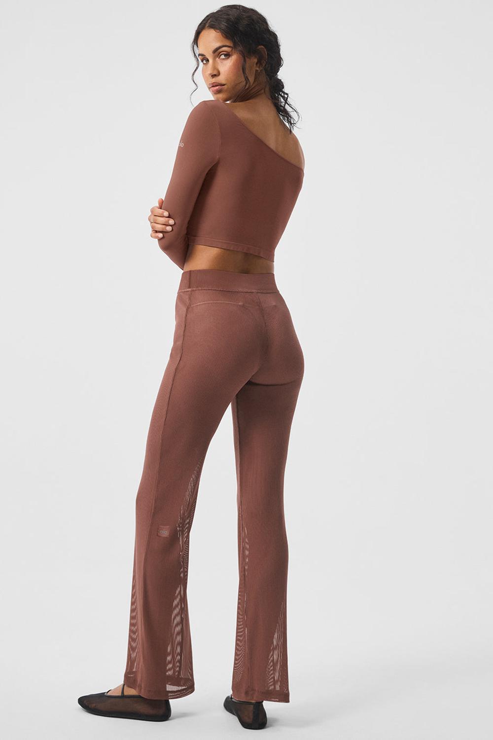 Παντελονι γυναικεια Alo Yoga Striped Mesh Tropical Nights Flare Chestnut | Greece  HAPEQ-0614