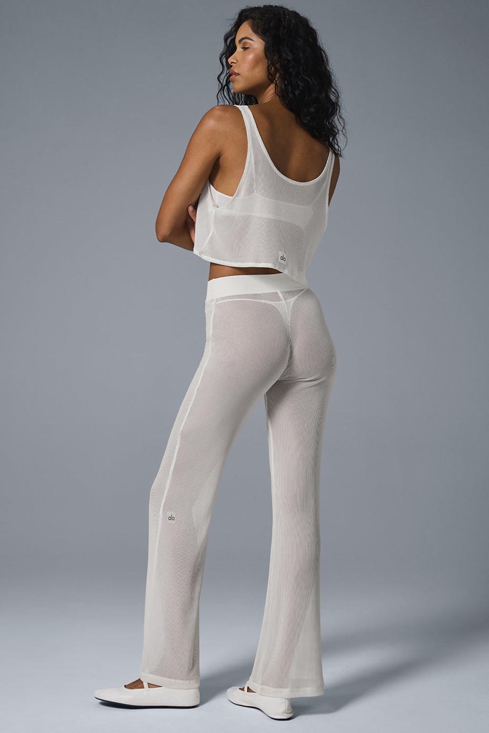 Παντελονι γυναικεια Alo Yoga Striped Mesh Tropical Nights Flare Ivory | Greece  IQXCJ-9704