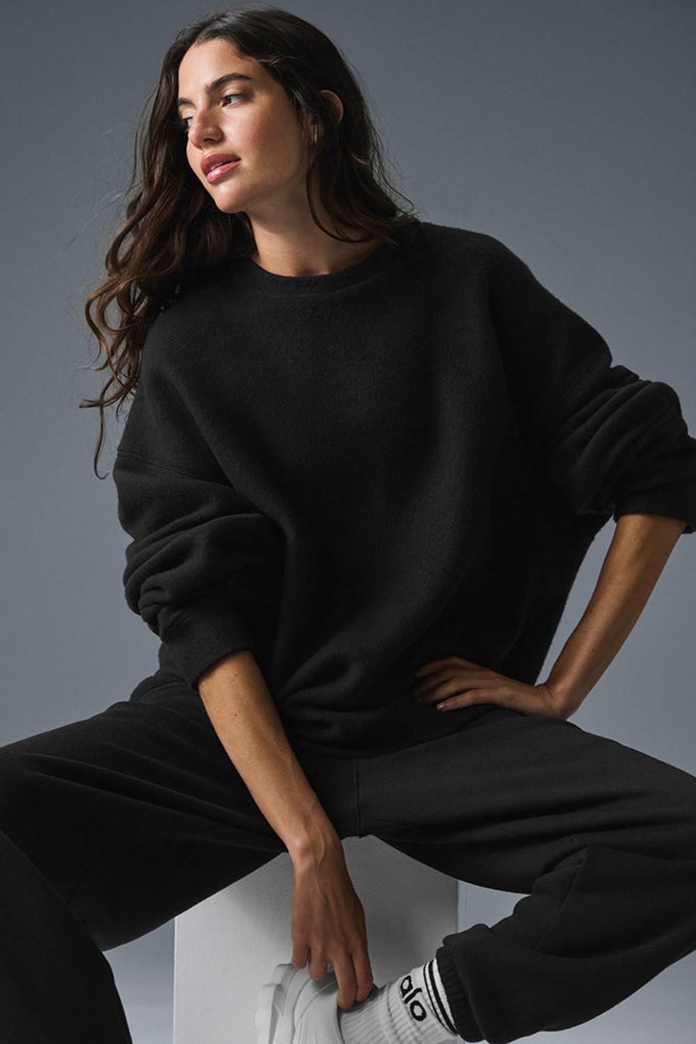 Φούτερ γυναικεια Alo Yoga Triumph Restore Crew Neck μαυρα | Greece  KXMQH-0376