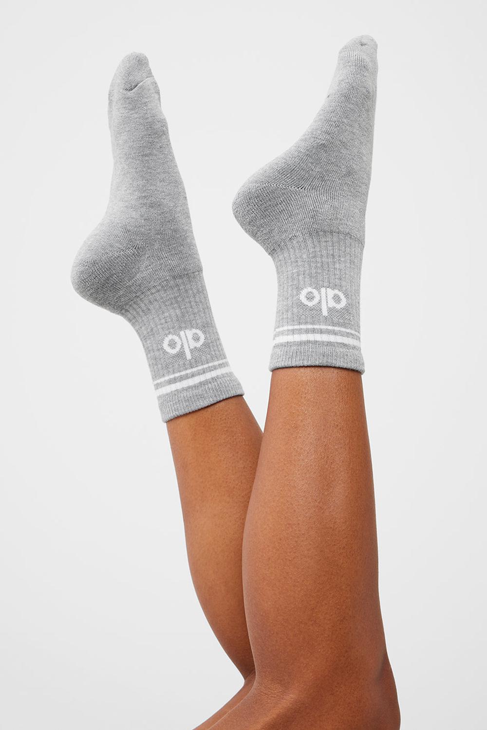 Καλτσεσ γυναικεια Alo Yoga Unisex Half-Crew Throwback γκρι ασπρα | Greece  JZYWL-9364