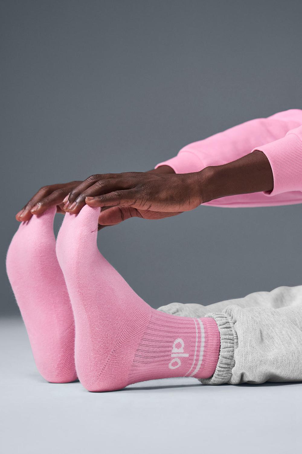 Καλτσεσ γυναικεια Alo Yoga Unisex Half-Crew Throwback ροζ ασπρα | Greece  HJWPY-8243