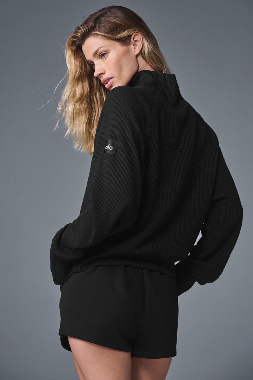 Μακρυμανικο γυναικεια Alo Yoga Waffle Weekend Escape Mock Neck μαυρα | Greece  THZAS-7380