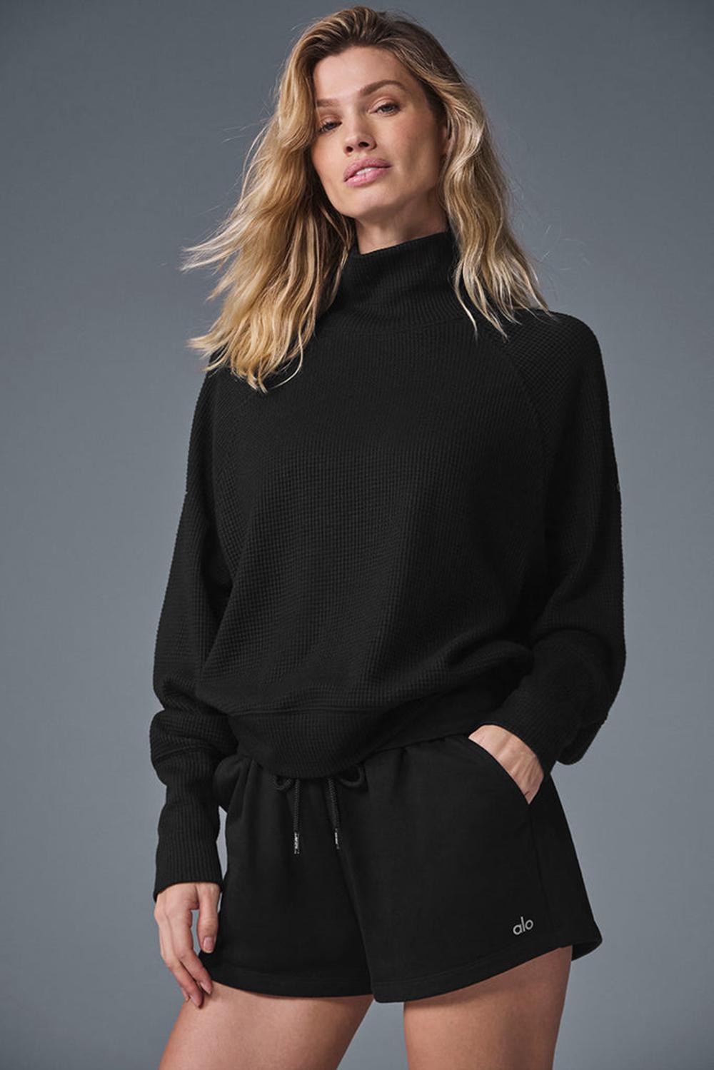 Μακρυμανικο γυναικεια Alo Yoga Waffle Weekend Escape Mock Neck μαυρα | Greece  THZAS-7380