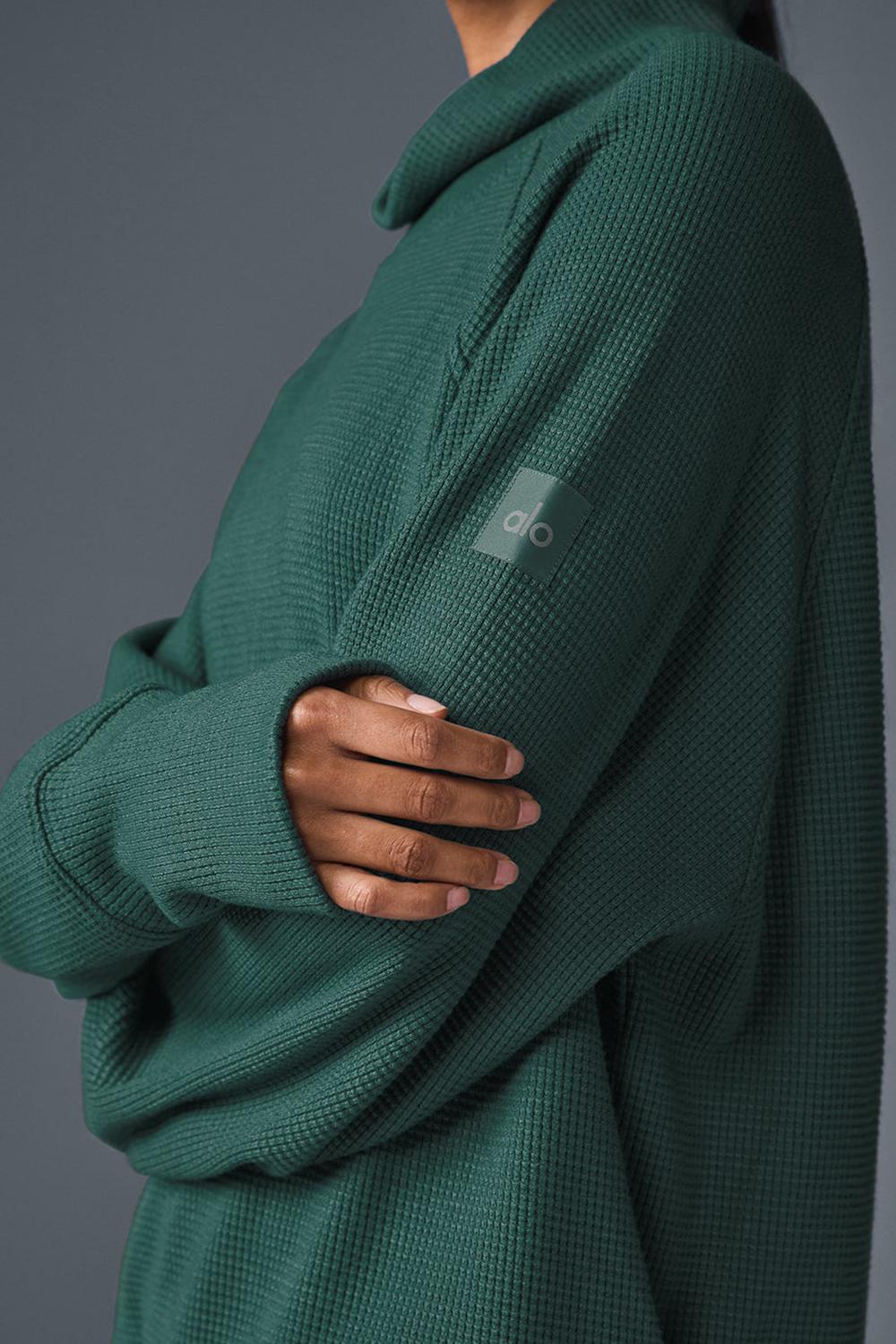 Μακρυμανικο γυναικεια Alo Yoga Waffle Weekend Escape Mock Neck Winter Ivy | Greece  MYLXQ-0534