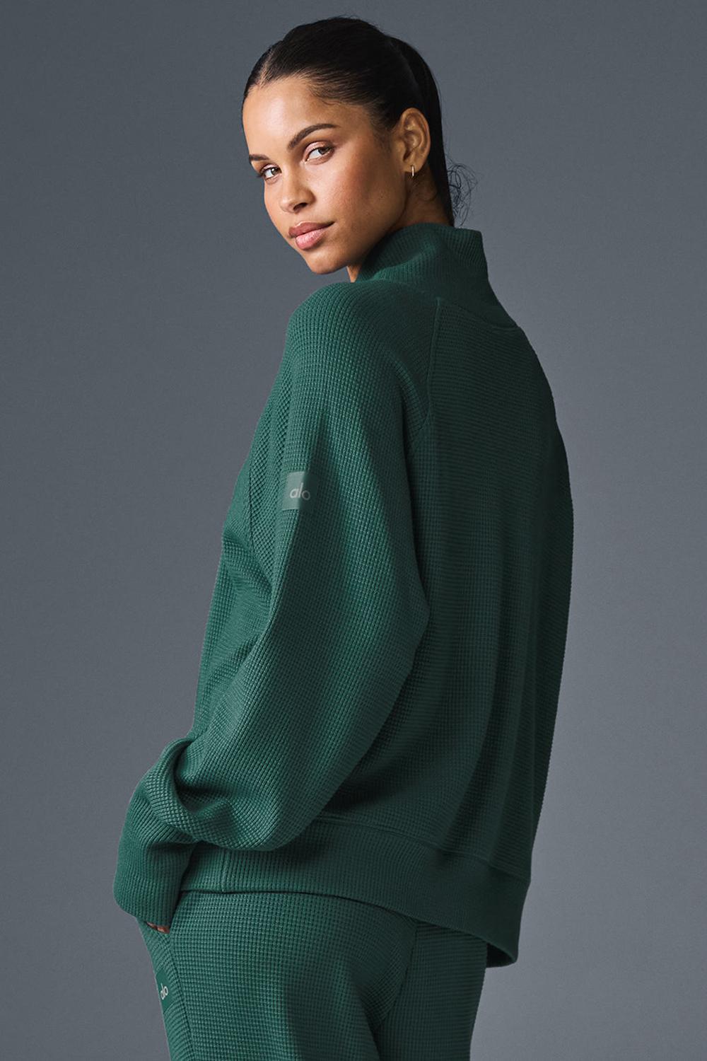 Μακρυμανικο γυναικεια Alo Yoga Waffle Weekend Escape Mock Neck Winter Ivy | Greece  MYLXQ-0534