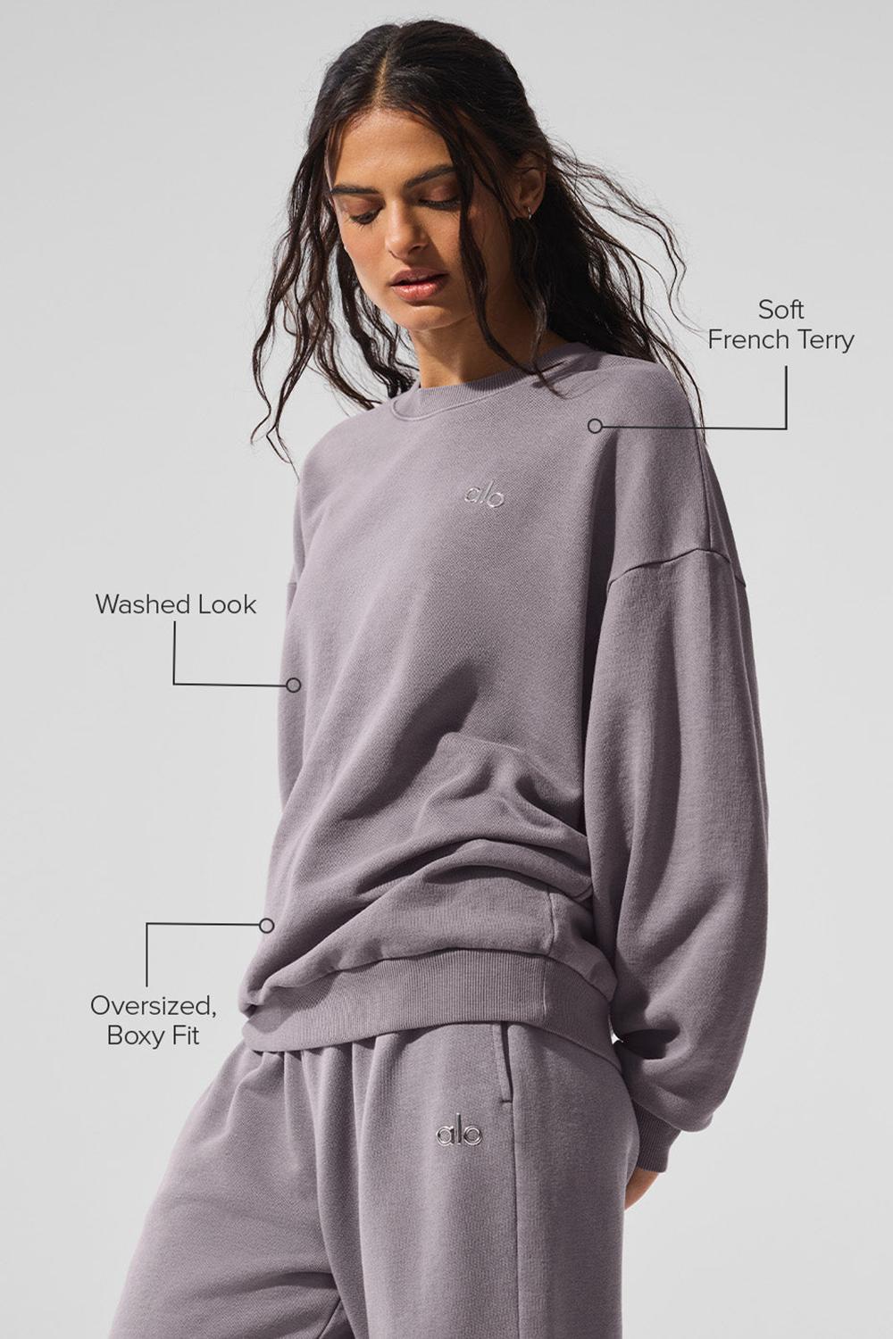Φουτερ γυναικεια Alo Yoga Washed Accolade Crew Neck γκρι ανοιχτο μπλε | Greece  ZEFVY-7642