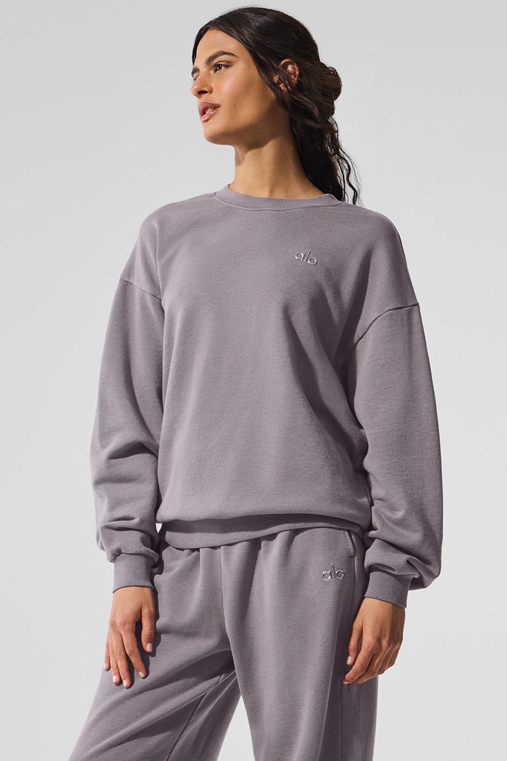 Φουτερ γυναικεια Alo Yoga Washed Accolade Crew Neck γκρι ανοιχτο μπλε | Greece  ZEFVY-7642
