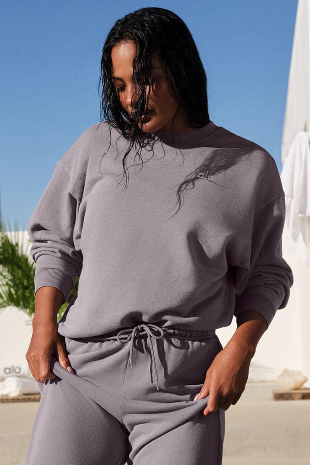 Φουτερ γυναικεια Alo Yoga Washed Accolade Crew Neck γκρι ανοιχτο μπλε | Greece  ZEFVY-7642