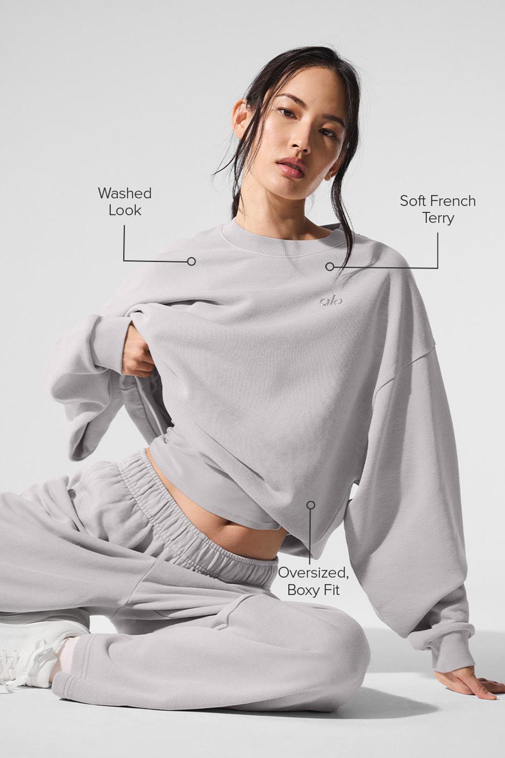 Φουτερ γυναικεια Alo Yoga Washed Accolade Crew Neck γκρι ανοιχτο μπλε | Greece  FDXHI-5874