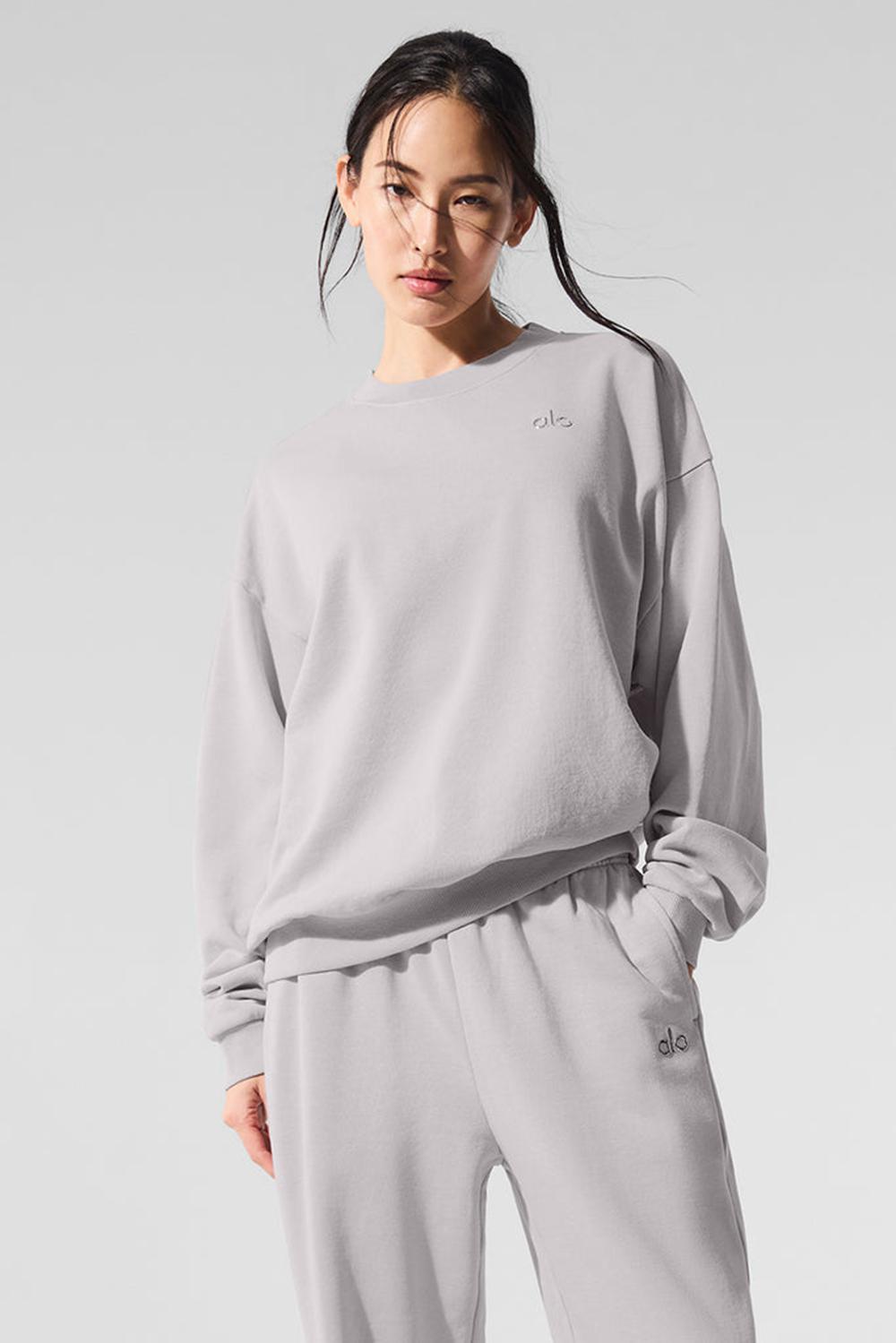Φουτερ γυναικεια Alo Yoga Washed Accolade Crew Neck γκρι ανοιχτο μπλε | Greece  FDXHI-5874