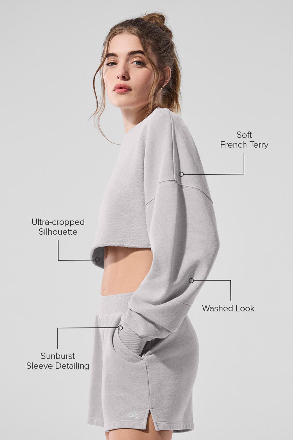Φουτερ γυναικεια Alo Yoga Washed Extreme Cropped γκρι ανοιχτο μπλε | Greece  CVIZD-0672