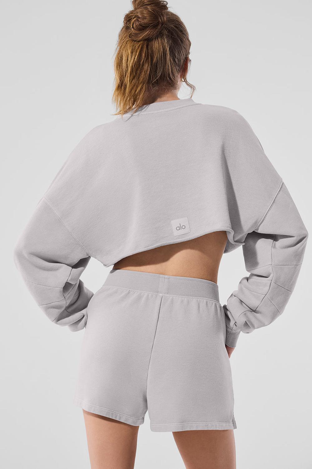 Φουτερ γυναικεια Alo Yoga Washed Extreme Cropped γκρι ανοιχτο μπλε | Greece  CVIZD-0672