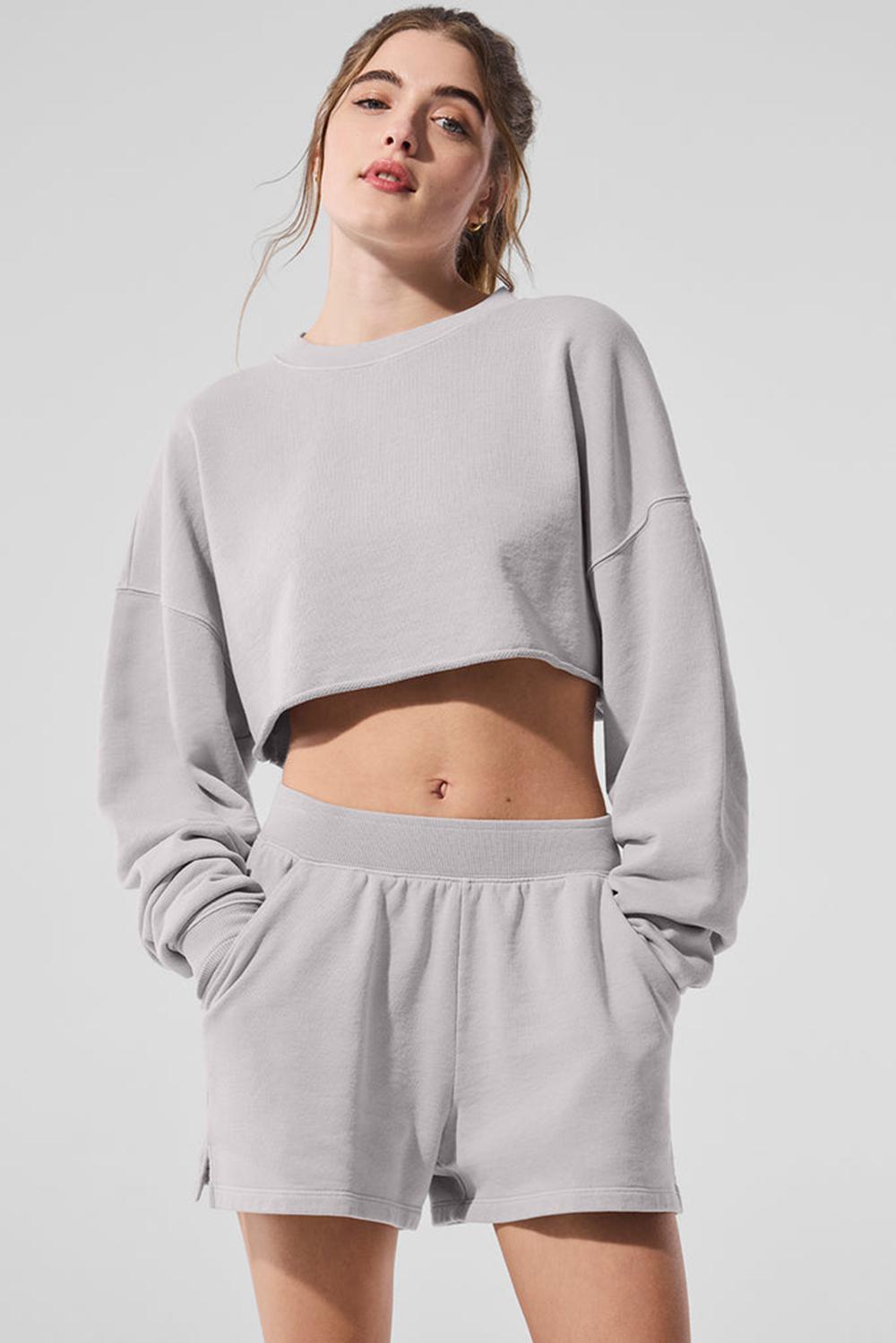 Φουτερ γυναικεια Alo Yoga Washed Extreme Cropped γκρι ανοιχτο μπλε | Greece  CVIZD-0672