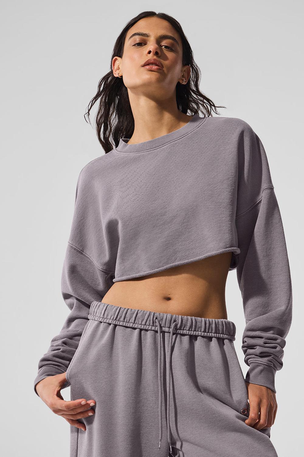 Φουτερ γυναικεια Alo Yoga Washed Extreme Cropped γκρι ανοιχτο μπλε | Greece  XQPEW-6572