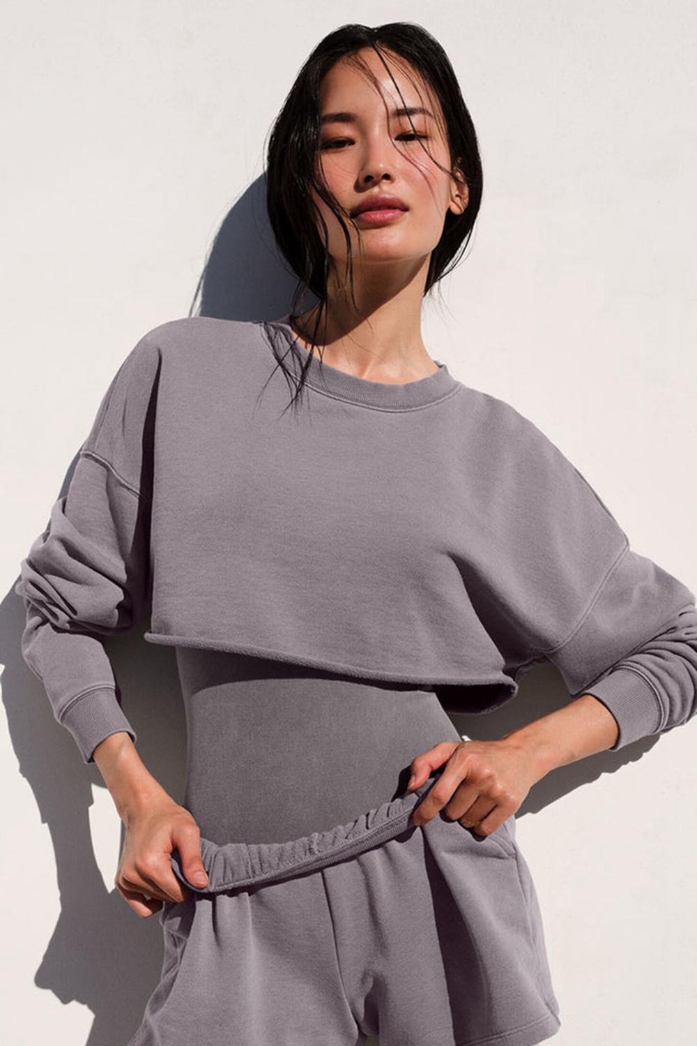Φουτερ γυναικεια Alo Yoga Washed Extreme Cropped γκρι ανοιχτο μπλε | Greece  XQPEW-6572