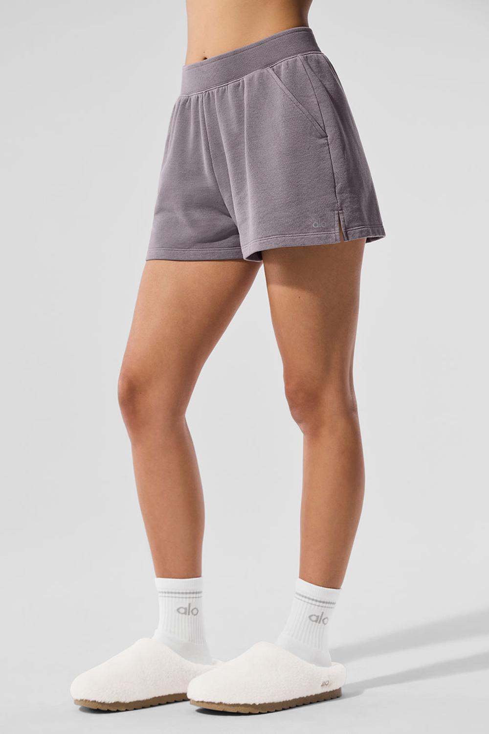 Σορτσ γυναικεια Alo Yoga Washed Low Key Sweat γκρι ανοιχτο μπλε | Greece  QGOFP-1924