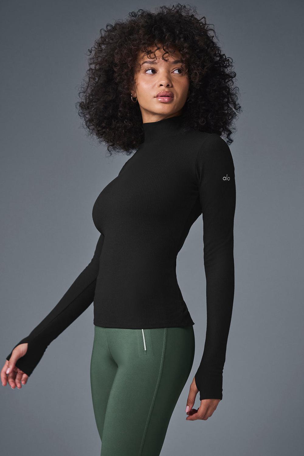 Μακρυμανικο γυναικεια Alo Yoga Wellness Rib Mock Neck μαυρα | Greece  ASWRG-8310