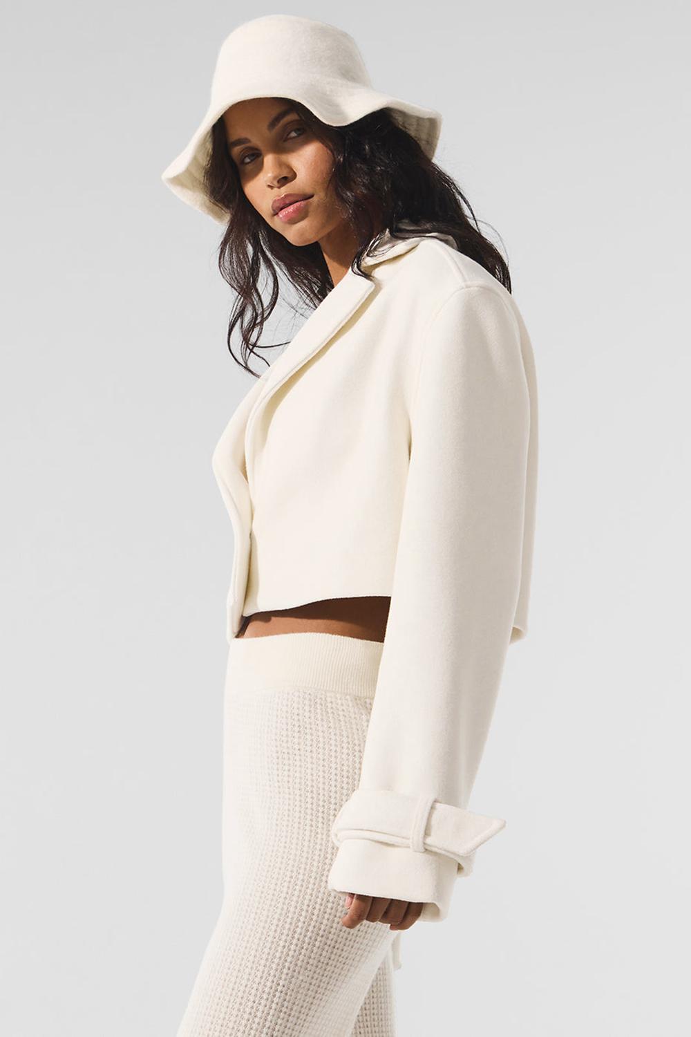 Καμπαρντινα γυναικεια Alo Yoga Wool Cropped Metro Ivory | Greece  CXUQL-7419