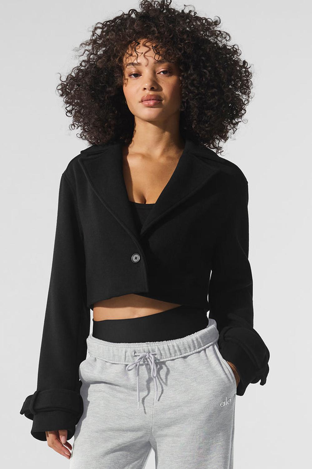 Καμπαρντινα γυναικεια Alo Yoga Wool Cropped Metro μαυρα | Greece  CLKYP-6125