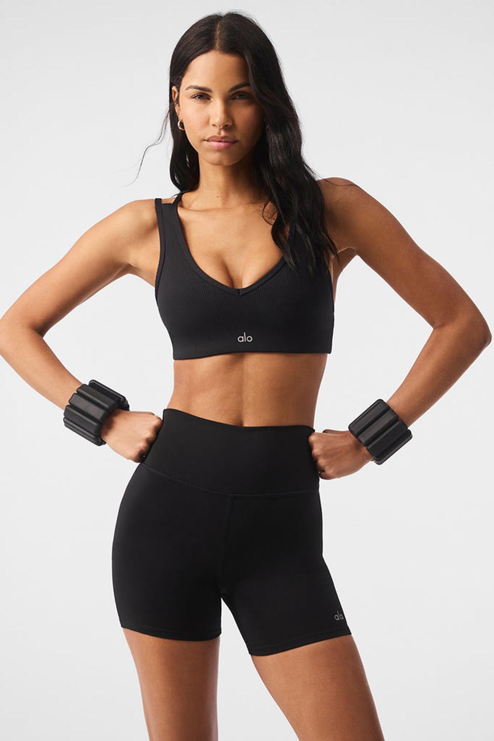 Αθλητικο Σουτιεν γυναικεια Alo Yoga Airlift Ribbed Jump Start V-Neck μαυρα | Greece  NQLMZ-3875