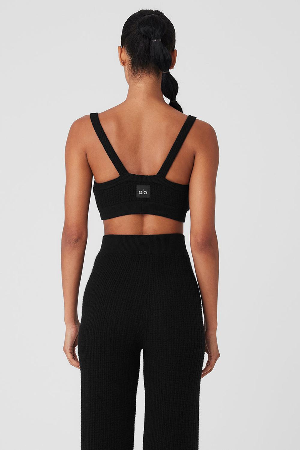 Αθλητικο Σουτιεν γυναικεια Alo Yoga Cashmere Plush Waffle V-Neck μαυρα | Greece  JTHOR-9645