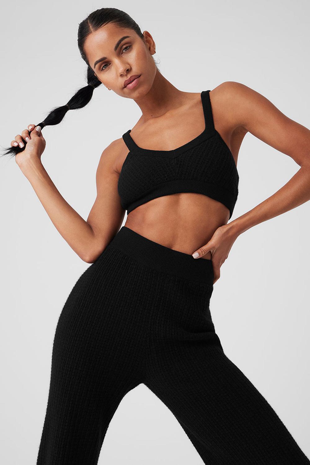 Αθλητικο Σουτιεν γυναικεια Alo Yoga Cashmere Plush Waffle V-Neck μαυρα | Greece  JTHOR-9645