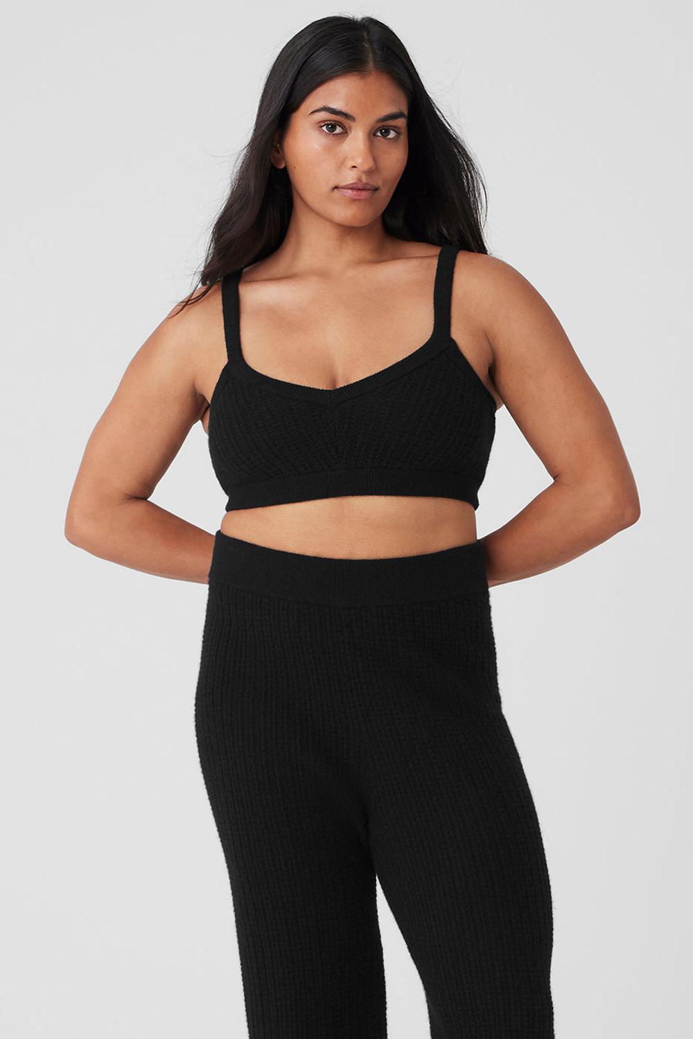 Αθλητικο Σουτιεν γυναικεια Alo Yoga Cashmere Plush Waffle V-Neck μαυρα | Greece  JTHOR-9645