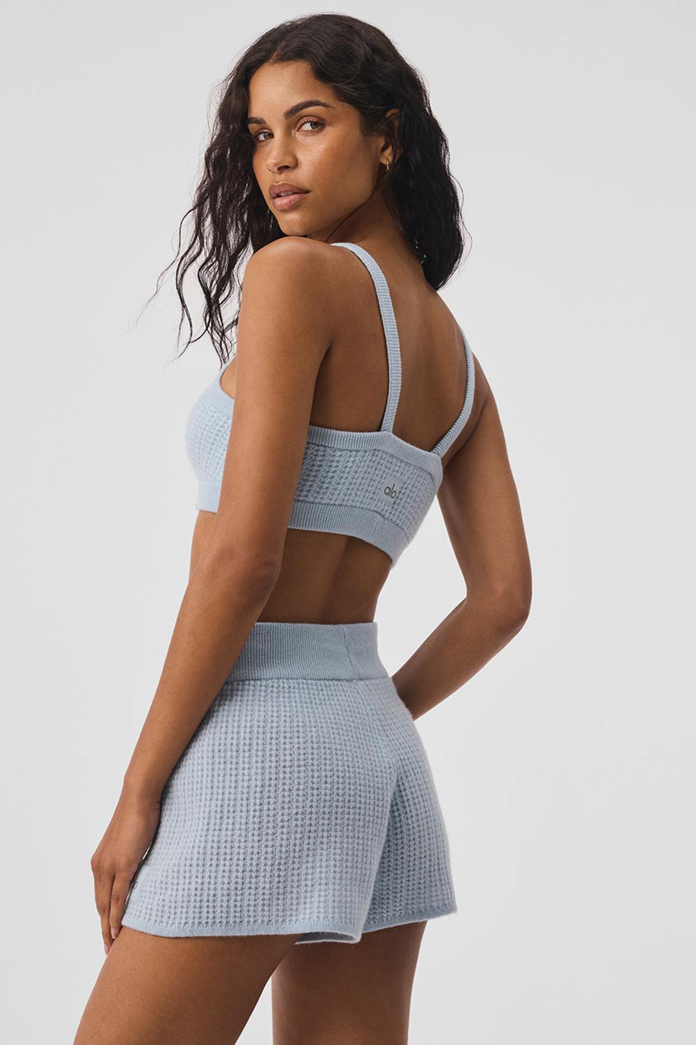 Αθλητικο Σουτιεν γυναικεια Alo Yoga Cashmere Plush Waffle V-Neck μπλε | Greece  UVQIN-0631