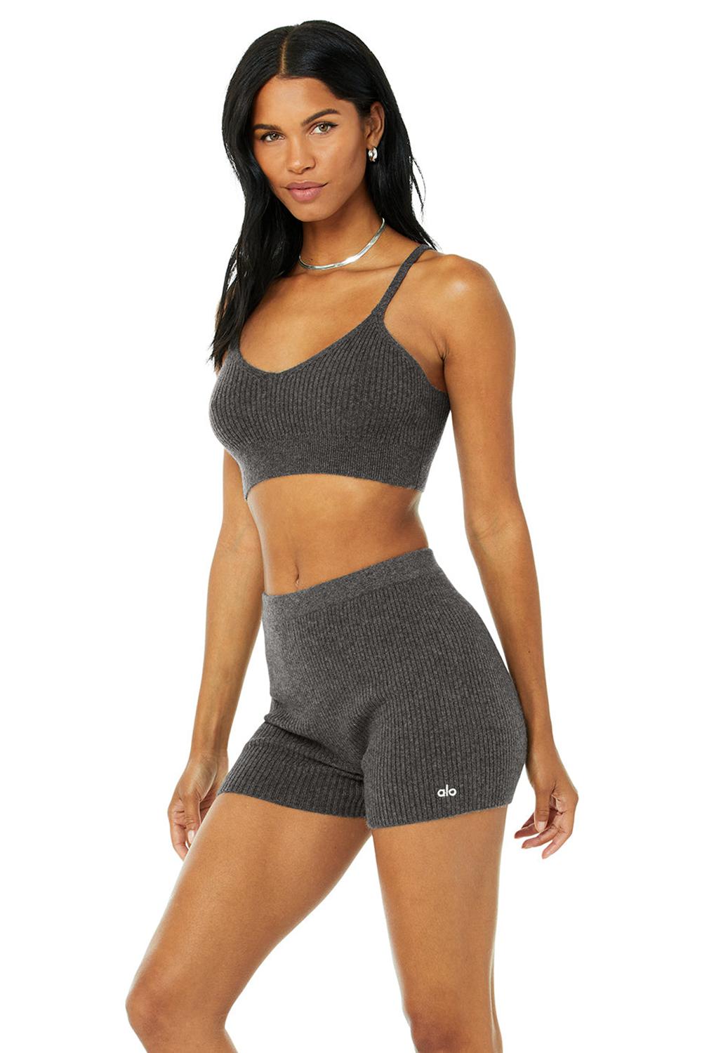 Αθλητικο Σουτιεν γυναικεια Alo Yoga Cashmere Ribbed Staycation γκρι | Greece  TXGCI-2048