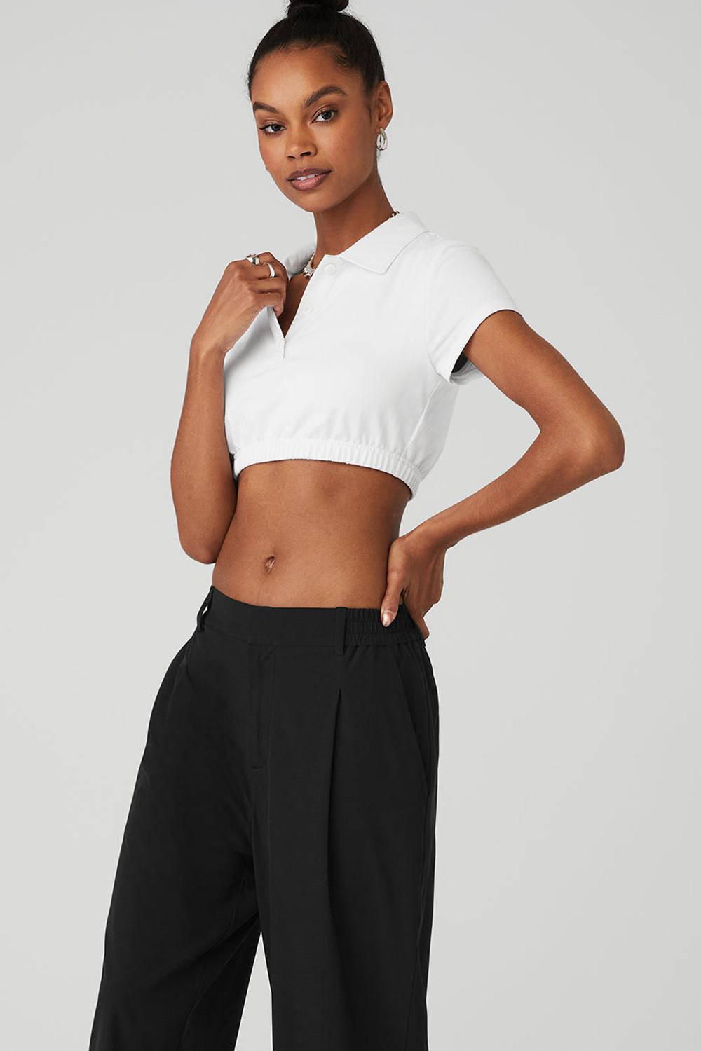 μπλουζακια πολο γυναικεια Alo Yoga Cropped Prestige Polo ασπρα | Greece  EJHPQ-5067