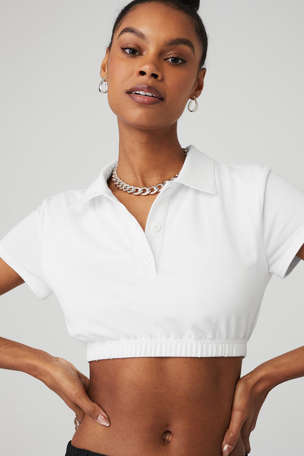 μπλουζακια πολο γυναικεια Alo Yoga Cropped Prestige Polo ασπρα | Greece  EJHPQ-5067