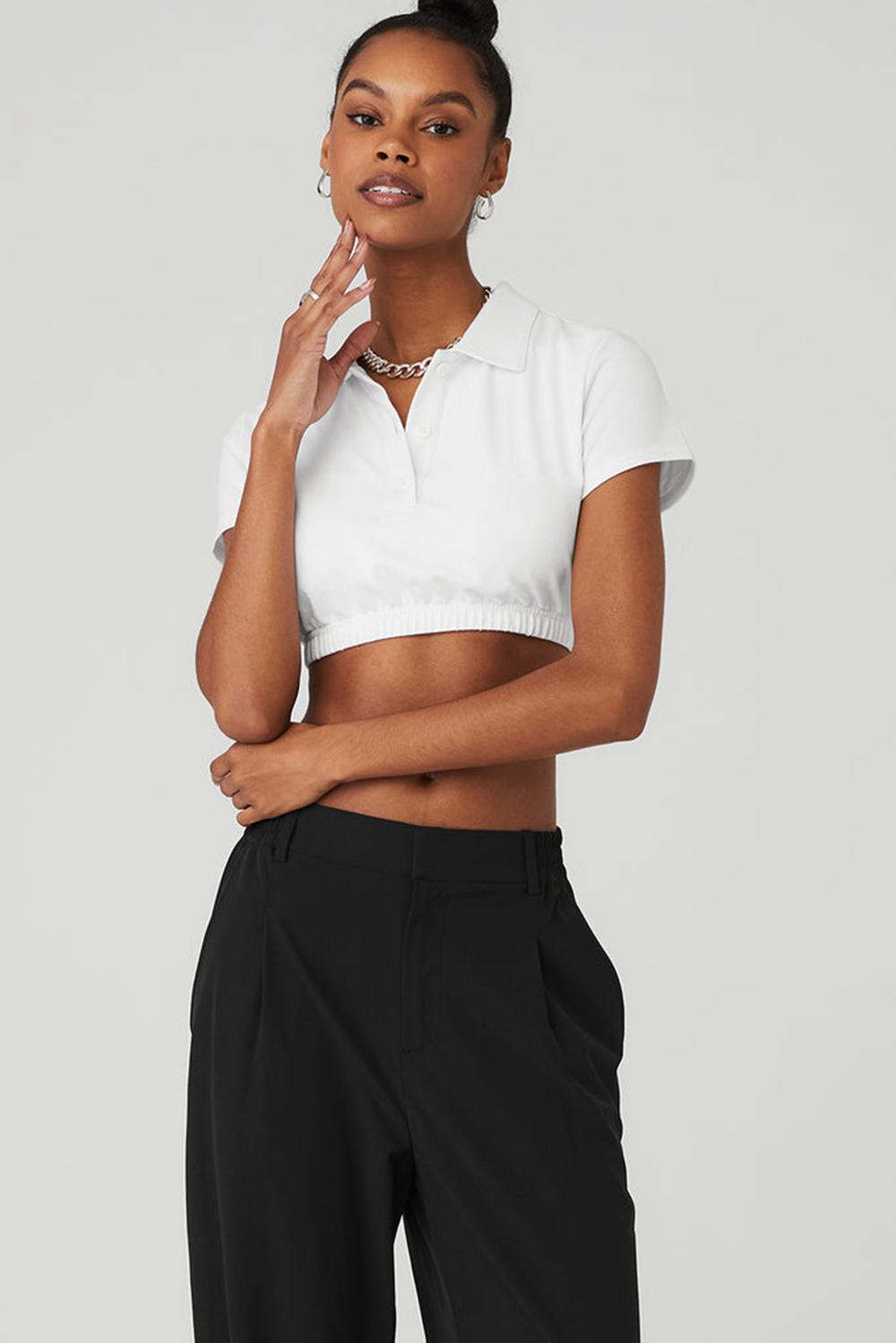μπλουζακια πολο γυναικεια Alo Yoga Cropped Prestige Polo ασπρα | Greece  EJHPQ-5067