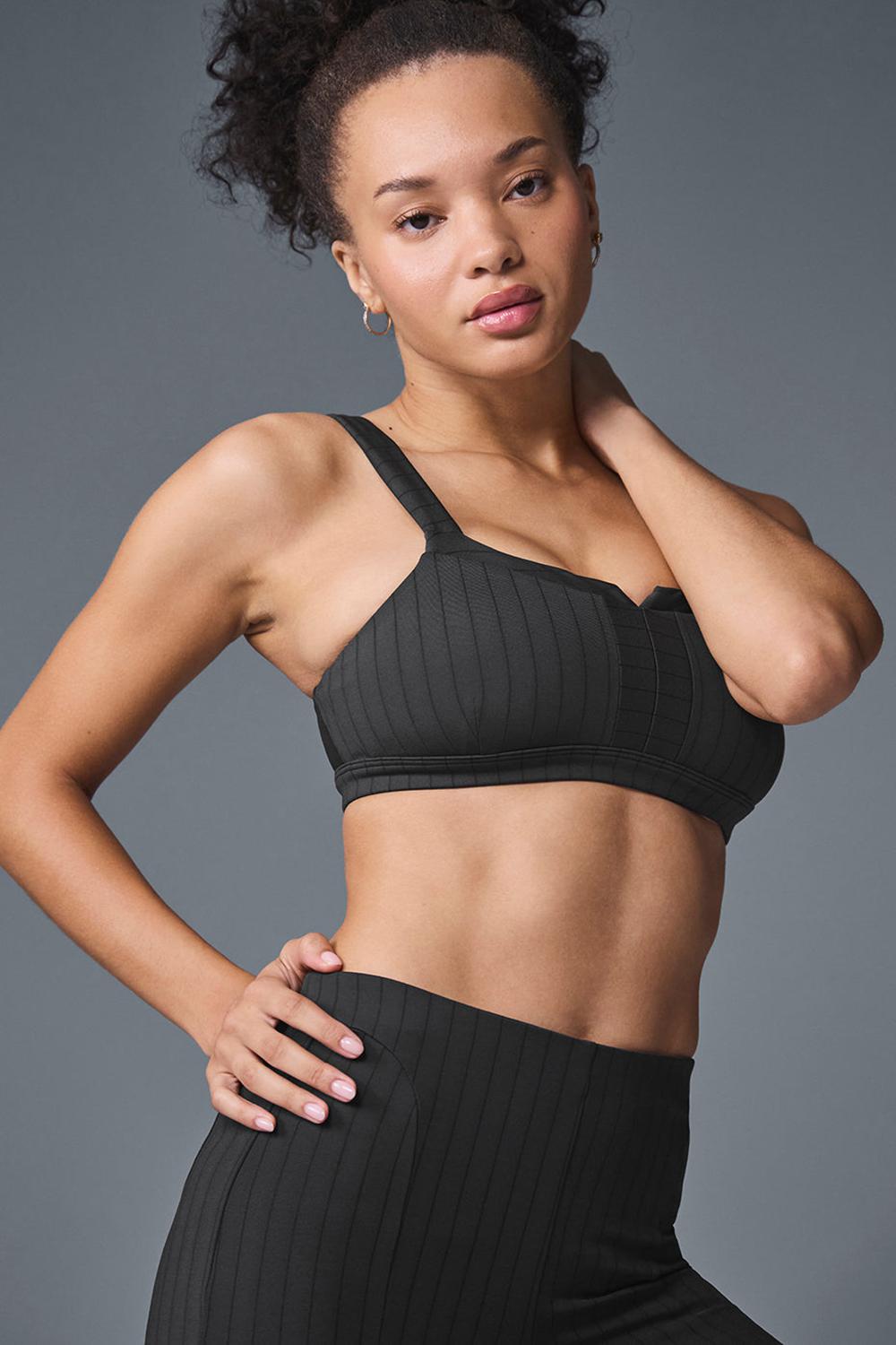 Αθλητικο Σουτιεν γυναικεια Alo Yoga Pinstripe Jacquard Captivate μαυρα | Greece  IDLNZ-5106