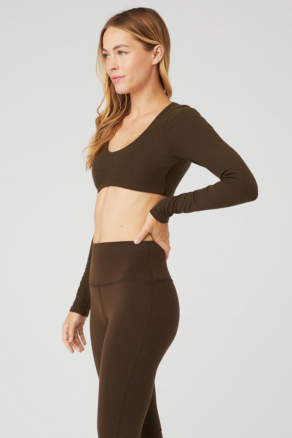 Αθλητικο Σουτιεν γυναικεια Alo Yoga Ribbed Defined Long Sleeve Espresso | Greece  NYVFS-4286