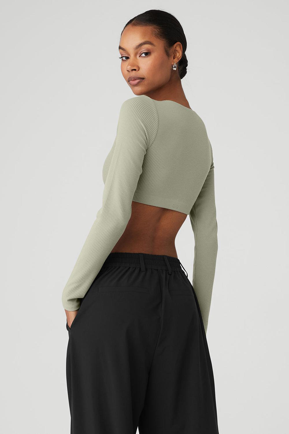 Αθλητικο Σουτιεν γυναικεια Alo Yoga Ribbed Defined Long Sleeve Limestone | Greece  LVUJB-0174