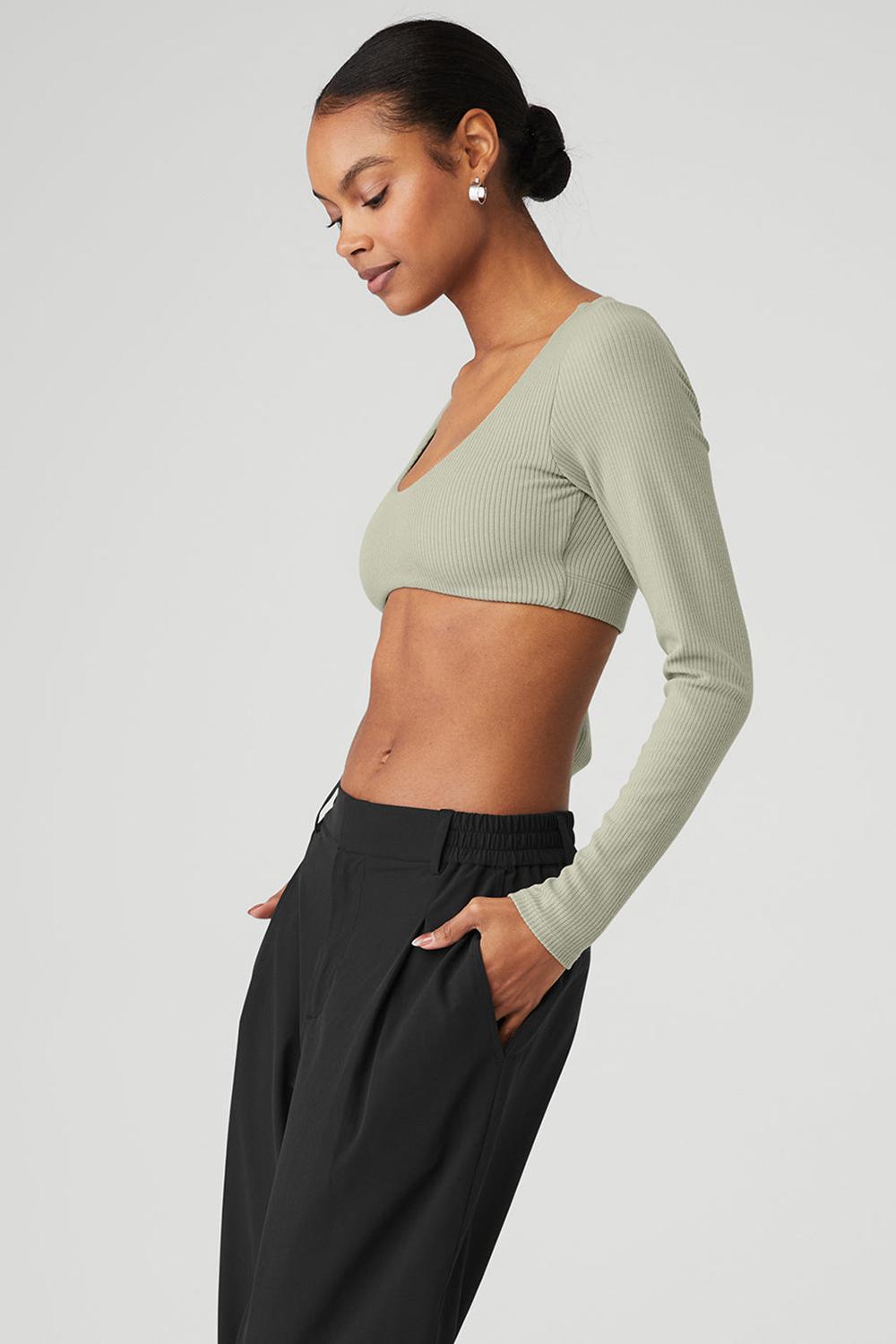 Αθλητικο Σουτιεν γυναικεια Alo Yoga Ribbed Defined Long Sleeve Limestone | Greece  LVUJB-0174