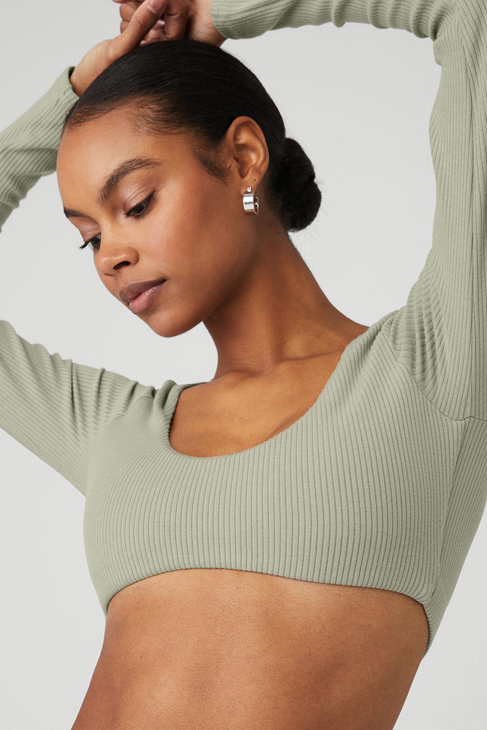 Αθλητικο Σουτιεν γυναικεια Alo Yoga Ribbed Defined Long Sleeve Limestone | Greece  LVUJB-0174
